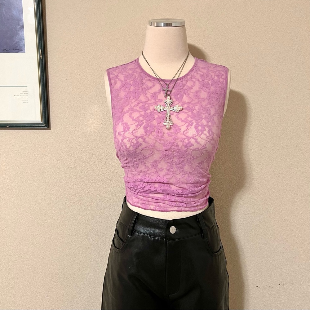 Vintage DKNY Sheer Purple Lace Muscle Tank